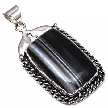 Подвеска из серого ботсванского агата с драгоценным камнем, подарок на День матери, серебряное украшение 2,25 дюйма