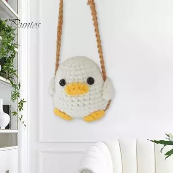 Подвеска из шерсти для автомобиля, вязаная крючком мультяшная утка на качелях, подвеска на лобовое стекло, украшение для сумки, праздничный подарок, украшение для рюкзака белый