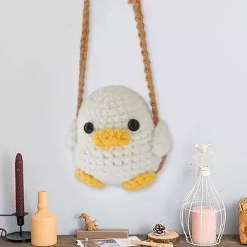 Подвеска из шерсти для автомобиля, вязаная крючком мультяшная утка на качелях, подвеска на лобовое стекло, украшение для сумки, праздничный подарок, украшение для рюкзака белый