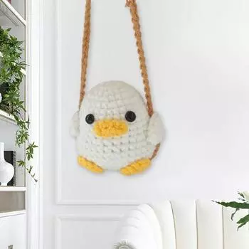 Подвеска из шерсти Yousheng для автомобиля, вязаная крючком мультяшная утка на качелях, подвеска для лобового стекла, украшение для сумки, праздничный подарок, украшение для рюкзака белый