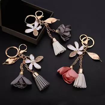 Подвеска из шифона для женщин, симпатичная хрустальная сумка для ключей, брелок для ключей, брелок в виде цветка розовый