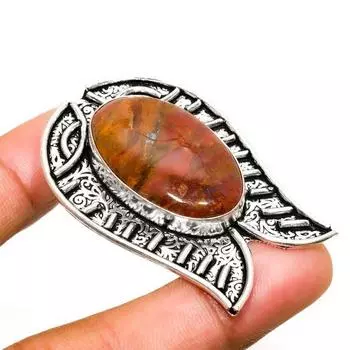 Подвеска из шовного агата ручной работы с серебряным покрытием 925 пробы 1,89 дюйма 1.89 красный