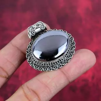 Подвеска из шунгита, ювелирные изделия из стерлингового серебра 925 пробы, подвеска ручной работы, на День Благодарения 1.50 Inches чёрный