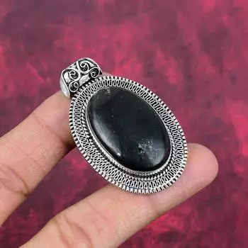 Подвеска из шунгита, ювелирные изделия из стерлингового серебра 925 пробы, подвеска ручной работы, на День Благодарения 2.16 Inches чёрный