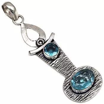 Подвеска из швейцарского синего кварца, драгоценный камень, подарок для нее, серебряное украшение 2 дюйма