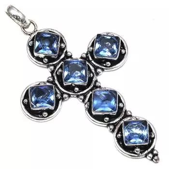 Подвеска из швейцарского синего кварца, подарок на День матери, серебряное украшение, 2 дюйма