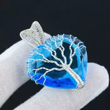 Подвеска из швейцарского синего топаза «Древо жизни» из стерлингового серебра 925 пробы, обернутая проволокой, подвеска из драгоценного камня с синим топазом, серебряное ожерелье ручной работы для подарка 2.36 синий