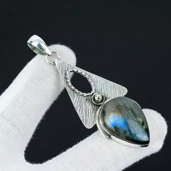 Подвеска из синего кричащего лабрадорита, украшения из натурального лабрадорита, ювелирные изделия из стерлингового серебра 925 пробы, ювелирная подвеска ручной работы, подвеска унисекс для подарка 2.97 синий