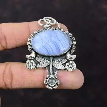 Подвеска из синего кружева с агатом, подвеска из стерлингового серебра 925 пробы, подвеска в виде стрекозы, ювелирные изделия ручной работы, антикварные ювелирные изделия из драгоценных камней, подарок для жены, изысканный кулон