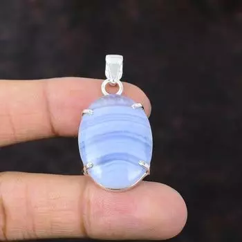 Подвеска из синего кружева с агатом, подвеска из стерлингового серебра 925 пробы, ювелирные изделия ручной работы из камня, высокое качество, подвеска из драгоценного камня, подарок для друга, серебряные украшения