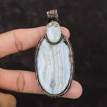 Подвеска из синего кружева с агатом Радужная подвеска из лунного камня Подвеска из медной проволоки Ювелирные изделия ручной работы Подвеска из драгоценного камня Ювелирные изделия из медной проволоки