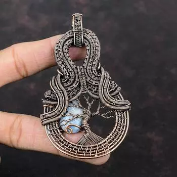 Подвеска из синего шеелита «Дерево жизни», обернутая медной проволокой, драгоценный камень, ювелирное изделие ручной работы, достойный кулон, антикварное медное ювелирное изделие, подарок для него