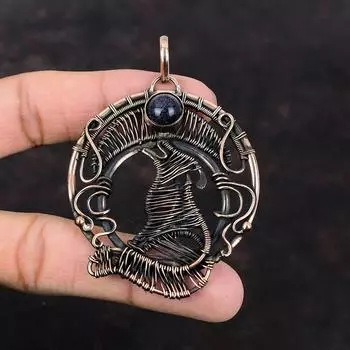 Подвеска из синего солнечного камня, медная проволока, кулон с драгоценным камнем, антикварные ювелирные изделия, подвеска для собаки, стильный кулон ручной работы, ювелирные изделия из медной проволоки для подарка