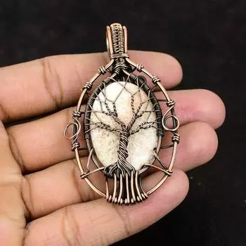 Подвеска из сколецита «Дерево жизни», обернутая медной проволокой, медное ювелирное изделие, уникальная подвеска, подвеска ручной работы из драгоценных камней, подарок для нее, подарок для мамы