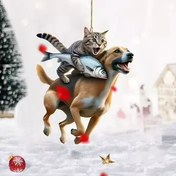 Подвеска из смолы в виде кошки, рыбы, собаки, верхом на лошади - 2D-подвеска для ключей от автомобильного рюкзака - очаровательный подарок на Рождество, День благодарения, День святого Валентина, декоративные аксессуары Cat rides dog