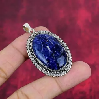 Подвеска из содалита, 925 пробы, кулон из чистого серебра, ювелирные изделия ручной работы с драгоценными камнями, подарки для жены, абсолютно новый кулон 2.05 Inches синий