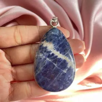 Подвеска из содалита грушевидной огранки с серебряной цепочкой, подвеска из стерлингового серебра 925 пробы