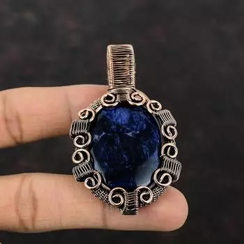 Подвеска из содалита, кулон в медной проволоке, кулон из настоящего драгоценного камня, медные ювелирные изделия из содалита, подарок для нее, ювелирные изделия из проволочной обмотки, подвески ручной работы