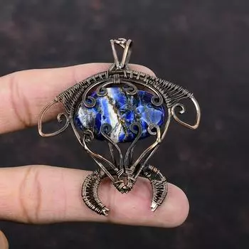 Подвеска из содалита, медная проволока, кулон с драгоценным камнем, кулон в виде черепахи, элегантные медные украшения, кулон ручной работы, ювелирные изделия, завернутые в проволоку, для подарка