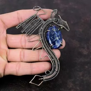 Подвеска из содалита, медная проволока, кулон, ювелирные изделия из драгоценных камней, новый кулон ручной работы, кулон в виде дракона, медные украшения из содалита, свадебный подарок