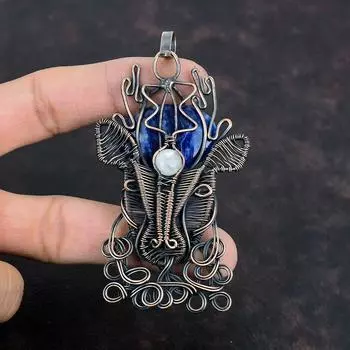 Подвеска из содалита, медная проволока, радужная подвеска из лунного камня, проволочная обертка, драгоценные камни, подвеска ручной работы в виде лица оленя, медные украшения для подарка
