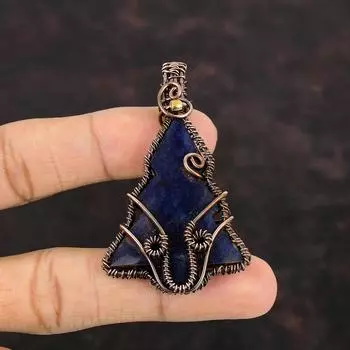 Подвеска из содалита, обернутая медной проволокой, ювелирное изделие ручной работы, изящная подвеска из драгоценного камня, подвеска в виде рождественской елки, ювелирное изделие из содалита, подарок для женщин