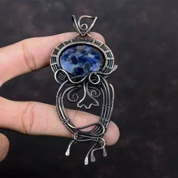 Подвеска из содалита, обернутая медной проволокой, ювелирное изделие из драгоценных камней, подвеска из камня по рождению, ювелирное изделие из медной проволоки, подарок для нее, совершенно новый кулон ручной работы