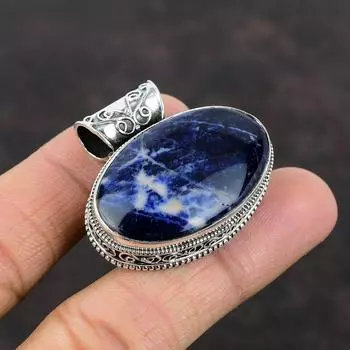 Подвеска из содалита, подвеска из натурального драгоценного камня, ювелирные изделия ручной работы, подвеска из стерлингового серебра 925 пробы, ювелирные изделия из натурального содалита, винтажная подвеска, подарок для нее