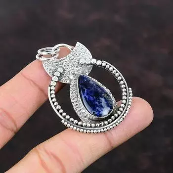 Подвеска из содалита, ювелирные изделия из натурального драгоценного камня, изысканный кулон, подвеска из стерлингового серебра 925 пробы, ювелирные изделия из содалита ручной работы, элегантный кулон, подарок для мамы