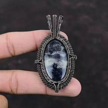 Подвеска из солнечного камня иолита, медная проволочная обертка, ювелирные изделия из медного драгоценного камня, уникальная подвеска, ювелирные изделия ручной работы, обернутые проволочной оберткой, подарок на помолвку