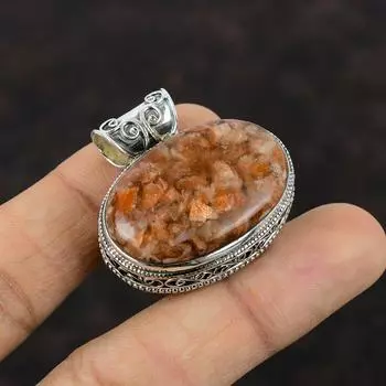 Подвеска из солнечного камня Ювелирные изделия в стиле бохо Подвеска из стерлингового серебра 925 пробы Оригинальные ювелирные изделия из драгоценных камней Винтажная подвеска ручной работы Серебряные украшения для подарков