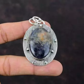 Подвеска из солнечного камня с иолитом, подвеска из настоящего драгоценного камня, подвеска из стерлингового серебра 925 пробы, ювелирные изделия ручной работы с солнечным камнем из иолита, удивительный кулон, женские ювелирные изделия
