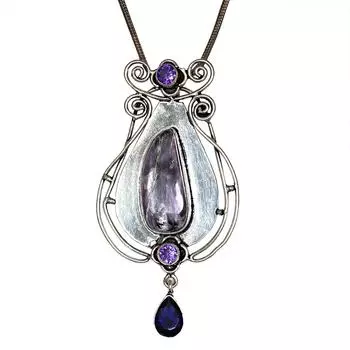 Подвеска из старинного серебра с драгоценным камнем аметистом и чероитом на День матери 2,5 дюйма
