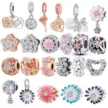 Подвеска из стерлингового серебра 100% S925, сверкающая снежинка, роза, ромашка, цветок, зажим в виде пчелы, подвеска из бисера, подходит для оригинального браслета, ювелирные изделия