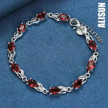 Подвеска из стерлингового серебра 925 пробы, браслет из красного циркония AAA, модные ювелирные изделия 20CM