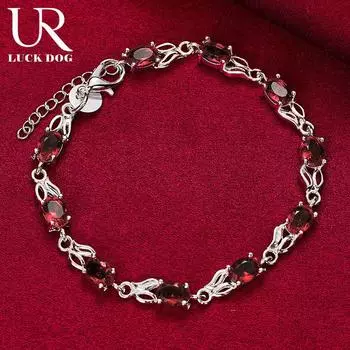 Подвеска из стерлингового серебра 925 пробы, браслет из красного циркония AAA, модные свадебные украшения 20CM