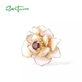 Подвеска из стерлингового серебра 925 пробы для женщин, золотой цвет, изысканная белая эмаль, цветок лотоса, гранат, кубический цирконий, ювелирные украшения