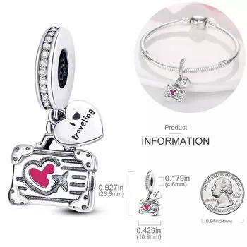 Подвеска из стерлингового серебра 925 пробы для путешествий, подходит для оригинального модного браслета, базовое ожерелье, бусины «сделай сам», земной багажник, самолет