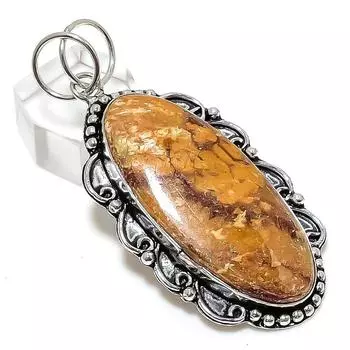 Подвеска из стерлингового серебра 925 пробы из натурального окаменелого дерева ручной работы 2,68 дюйма M1p12