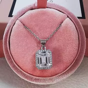 Подвеска из стерлингового серебра 925 пробы, модное креативное ожерелье с разноцветными бриллиантами и цирконами в форме прямоугольника для женщин розовый