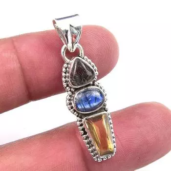 Подвеска из стерлингового серебра 925 пробы, натуральный цитрин, кианит, 1,50 дюйма, Y8w71