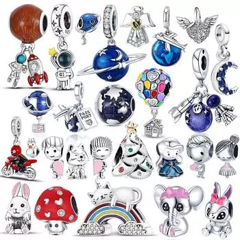 Подвеска из стерлингового серебра 925 пробы, подходит для оригинальных очаровательных бусин, синяя коллекция, браслет-подвеска с астронавтом, ожерелье, ювелирные изделия, женские ювелирные изделия