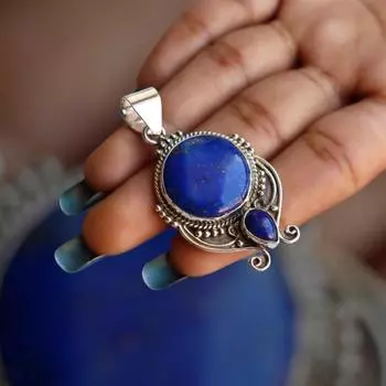 Подвеска из стерлингового серебра 925 пробы, подвеска из лазурита, натуральный синий лазурит, ювелирные изделия ручной работы, подвеска для женщин, подарок на годовщину*** Free Size синий