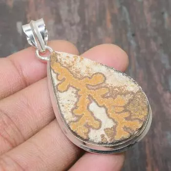 Подвеска из стерлингового серебра 925 пробы Psilomelane с дендритным драгоценным камнем ручной работы 2.36 Inches жёлтый
