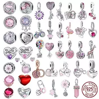 Подвеска из стерлингового серебра 925 пробы, романтический розовый любовь, фиолетовый камень, подходит для оригинального браслета для женщин, ювелирных изделий своими руками