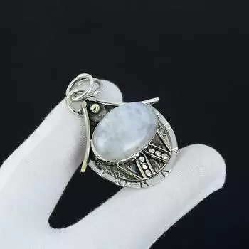 Подвеска из стерлингового серебра 925 пробы ручной работы с радужным лунным камнем, антикварная подвеска из натурального лунного камня, женские украшения, подвеска унисекс для нее 2.16 белый