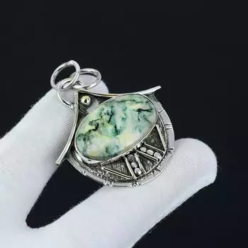 Подвеска из стерлингового серебра 925 пробы ручной работы с драгоценным камнем Mariposite Античная подвеска из натурального драгоценного камня Mariposite Подвеска для подарка Подарки на Рождество 2.16 зелёный