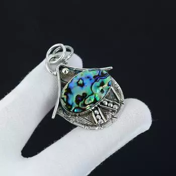 Подвеска из стерлингового серебра 925 пробы ручной работы с драгоценным камнем из ракушки морского ушка, старинная подвеска из натуральной раковины морского ушка, женские украшения, подвеска унисекс для нее 2.16