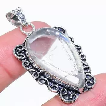 Подвеска из стерлингового серебра 925 пробы ручной работы с натуральным прозрачным кварцем и драгоценным камнем 1,85 дюйма s4M04