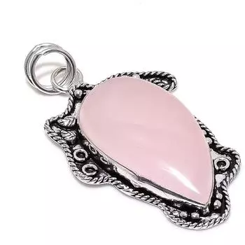 Подвеска из стерлингового серебра 925 пробы ручной работы с натуральным розовым кварцем 2,60 дюйма z7t84